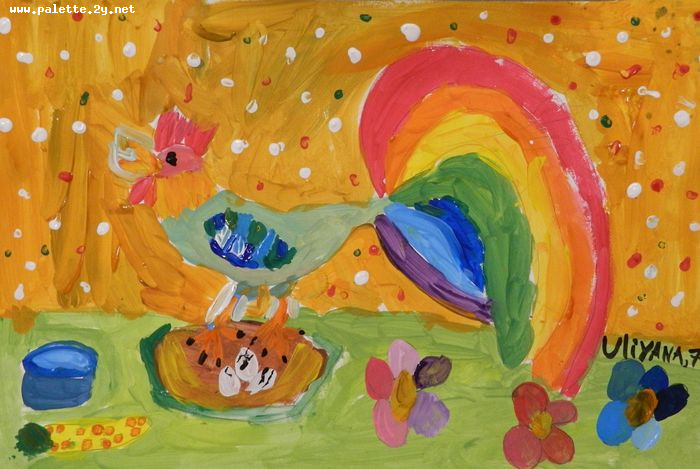 Art Studio PALETTE. Uliyana Kuznetsova Picture.  Tempera Animals Birds 