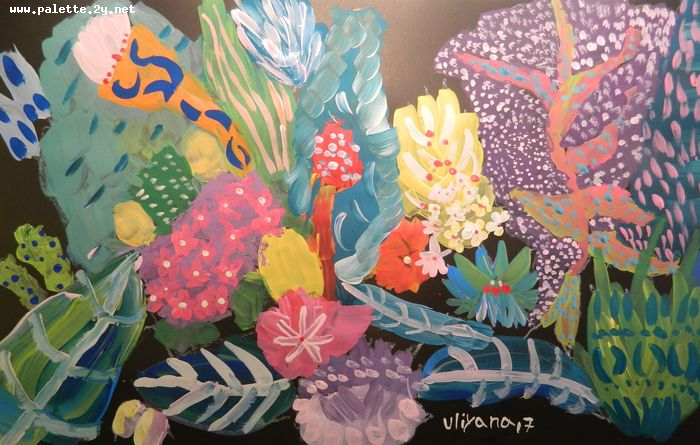 Art Studio PALETTE. Uliyana Kuznetsova Picture.  Tempera Plants Garden 