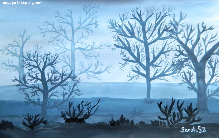 Art Studio PALETTE. Sarah Stroman-Bayat Picture.  Tempera Landscape Trees 