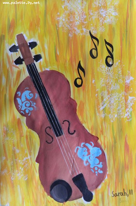 Art Studio PALETTE. Sarah Stroman-Bayat Picture.  Tempera Still Life Music 