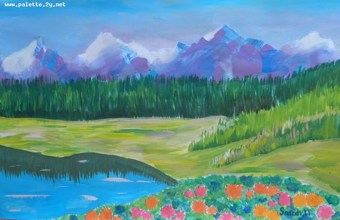 Art Studio PALETTE. Sarah Stroman-Bayat Picture.  Tempera Landscape Nature 