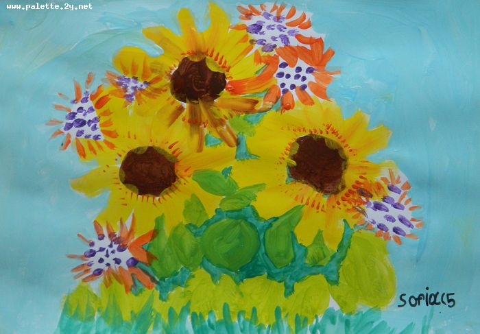 Art Studio PALETTE. Sofia Nikolaidi Picture.  Tempera Plants Sunflowers 
