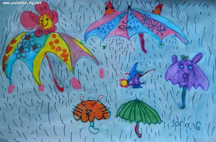 Art Studio PALETTE. Sofia Nikolaidi Picture.  Marker, Tempera Design Umbrellas 