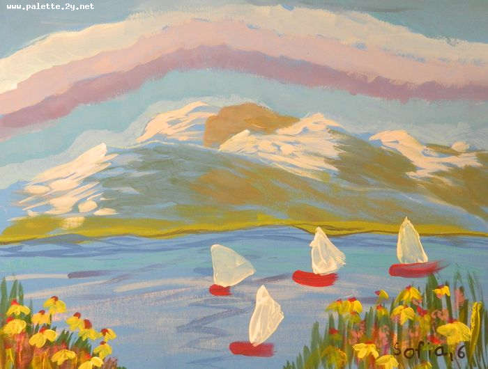 Art Studio PALETTE. Sofia Nikolaidi Picture.  Tempera Landscape Seascape 