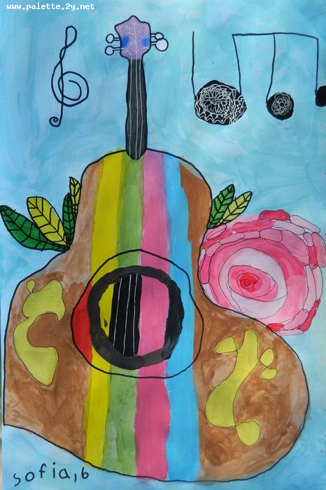 Art Studio PALETTE. Sofia Nikolaidi Picture.  Marker, Tempera Still Life Music 