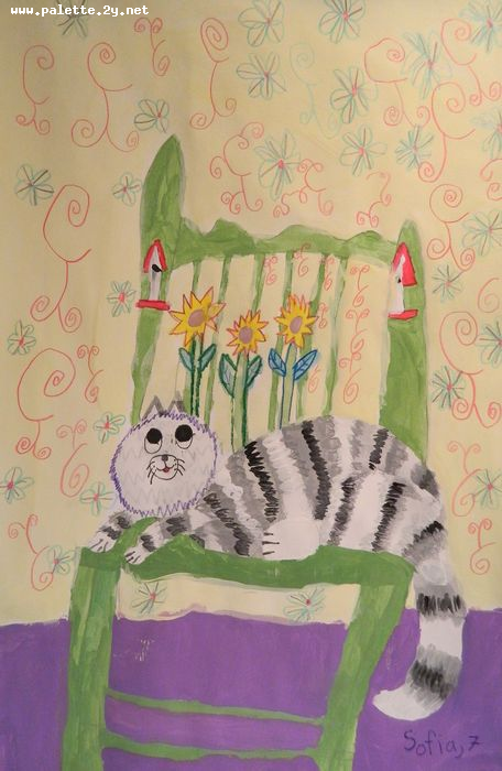 Art Studio PALETTE. Sofia Nikolaidi Picture.  Mixed Media Animals Cats 