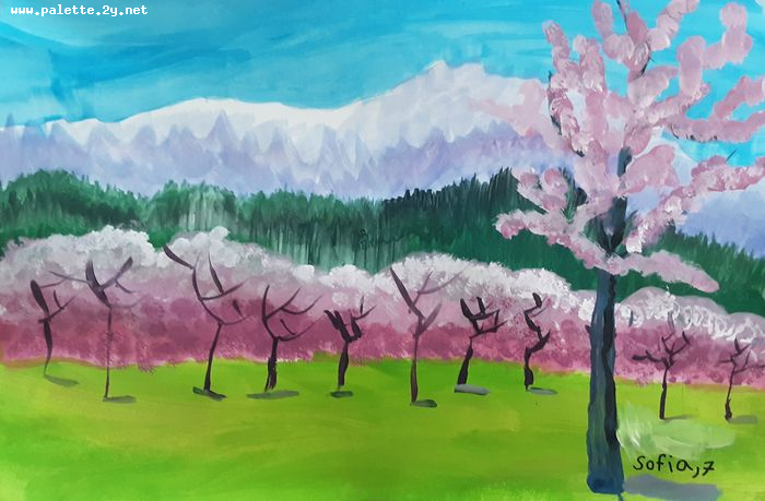 Art Studio PALETTE. Sofia Nikolaidi Picture.  Tempera Landscape Spring 