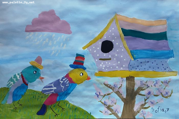 Art Studio PALETTE. Sofia Nikolaidi Picture.  Tempera Animals Birds 