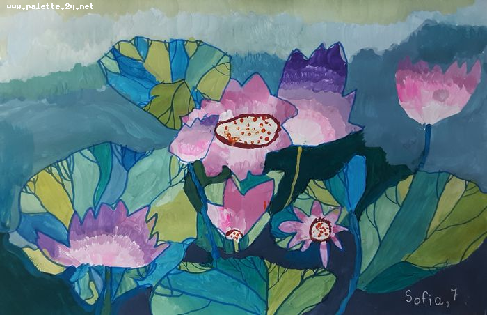 Art Studio PALETTE. Sofia Nikolaidi Picture.  Tempera Plants Flowers 