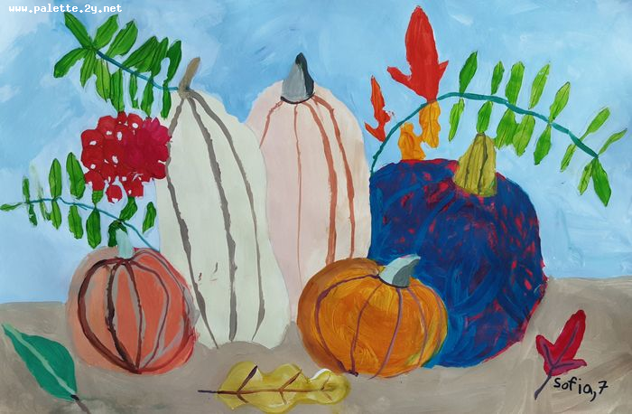 Art Studio PALETTE. Sofia Nikolaidi Picture.  Tempera Still Life Fruits & Vegi 