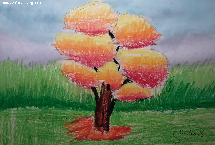 Art Studio PALETTE. Sofia Nikolaidi Picture.  Oil Pastel Landscape Trees 