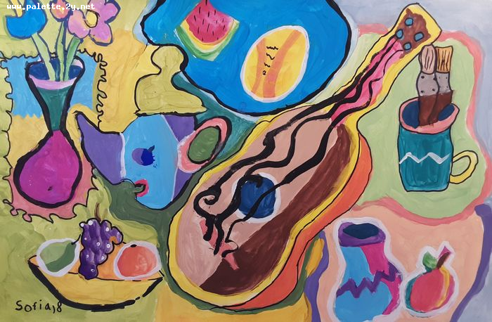 Art Studio PALETTE. Sofia Nikolaidi Picture.  Tempera Inspired by Missakian 