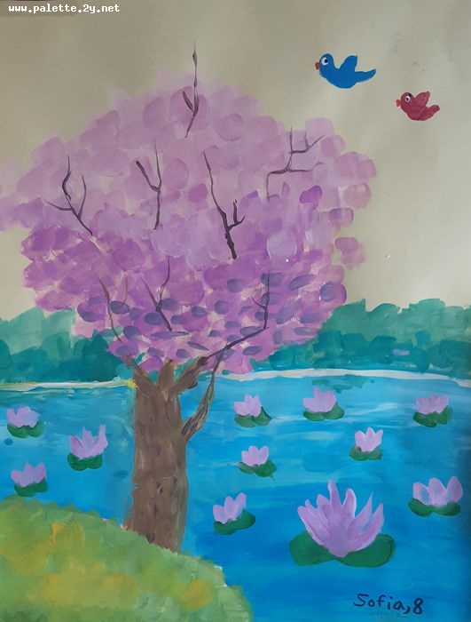 Art Studio PALETTE. Sofia Nikolaidi Picture.  Tempera Landscape Spring 