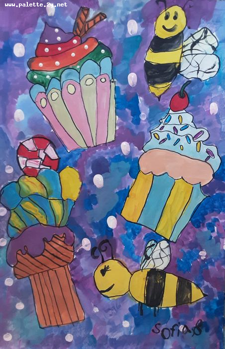 Art Studio PALETTE. Sofia Nikolaidi Picture.  Marker, Tempera Fantasy Cakes 