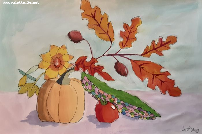 Art Studio PALETTE. Sofia Nikolaidi Picture.  Marker, Tempera Still Life Fruits & Vegi 