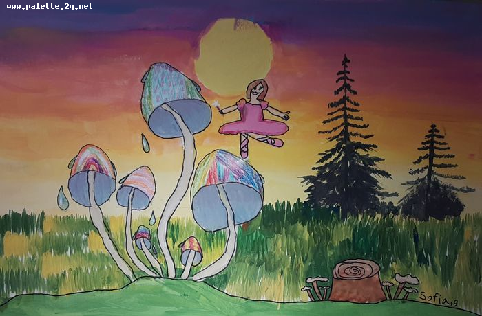 Art Studio PALETTE. Sofia Nikolaidi Picture.  Marker, Tempera Plants Mushrooms 