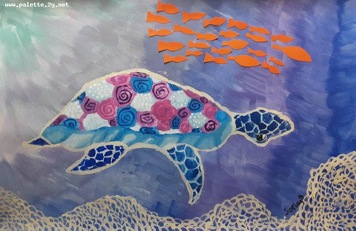 Art Studio PALETTE. Sofia Nikolaidi Picture.  Mixed Media Animals Fish 