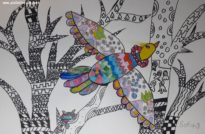 Art Studio PALETTE. Sofia Nikolaidi Picture.  Marker, Tempera Animals Birds 