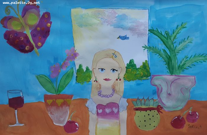 Art Studio PALETTE. Sofia Nikolaidi Picture.  Tempera People Selfportrait 