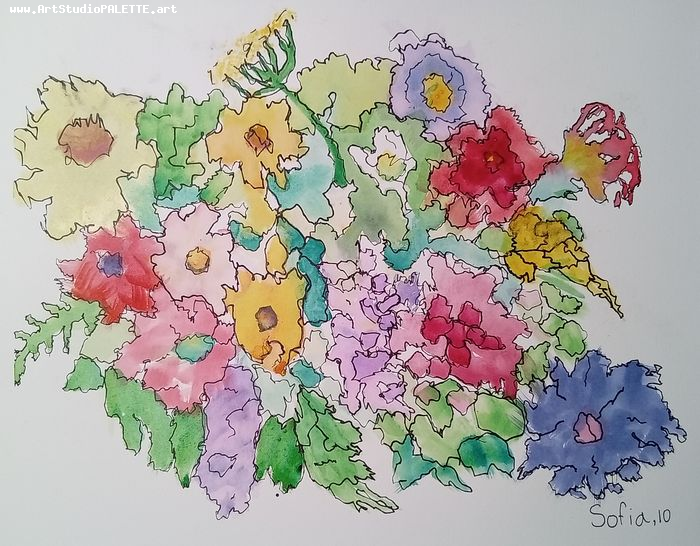 Art Studio PALETTE. Sofia Nikolaidi Picture.  Watercolour, Ink Plants Flowers 