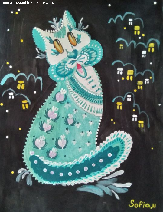Art Studio PALETTE. Sofia Nikolaidi Picture.  Acrylic Dec. Art Cats 