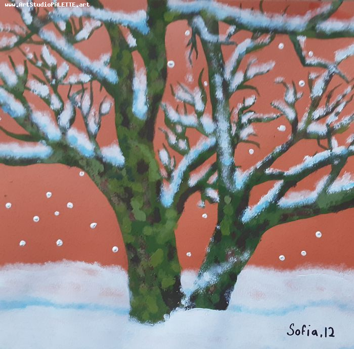 Art Studio PALETTE. Sofia Nikolaidi Picture.  Acrylic Landscape Winter 