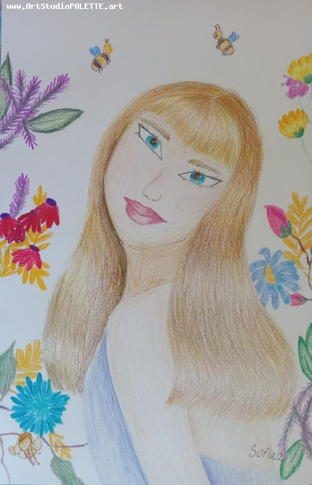 Art Studio PALETTE. Sofia Nikolaidi Picture.  Coloured Pencil People Portrait 