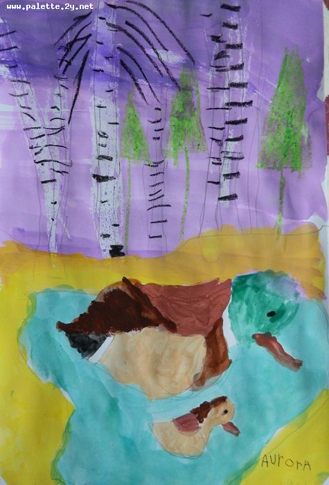 Art Studio PALETTE. Avrora Baiman Picture.  Tempera Animals Birds 