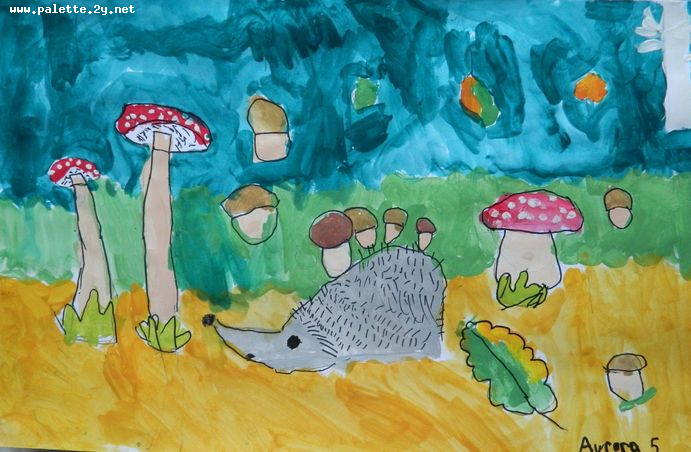 Art Studio PALETTE. Avrora Baiman Picture.  Marker, Tempera Plants Mushrooms 