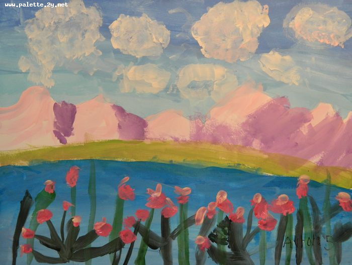 Art Studio PALETTE. Avrora Baiman Picture.  Tempera Landscape Nature 