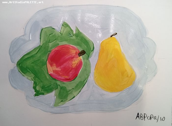 Art Studio PALETTE. Avrora Baiman Picture.  Tempera Still Life Fruits & Vegi 