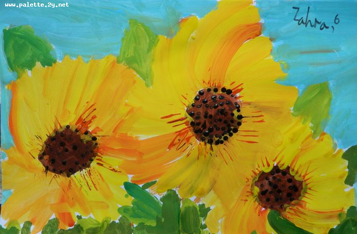 Art Studio PALETTE. Zahra Merchant Picture.  Tempera Plants Sunflowers 