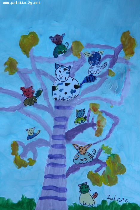 Art Studio PALETTE. Zahra Merchant Picture.  Marker, Tempera Animals Cats 