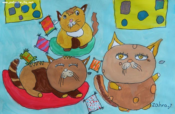 Art Studio PALETTE. Zahra Merchant Picture.  Marker, Tempera Animals Cats 