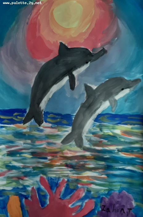 Art Studio PALETTE. Zahra Merchant Picture.  Tempera Animals Fish 