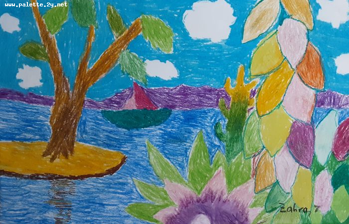 Art Studio PALETTE. Zahra Merchant Picture.  Oil Pastel Landscape Seascape 