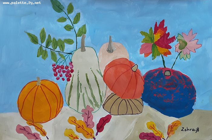 Art Studio PALETTE. Zahra Merchant Picture.  Marker, Tempera Still Life Fruits & Vegi 