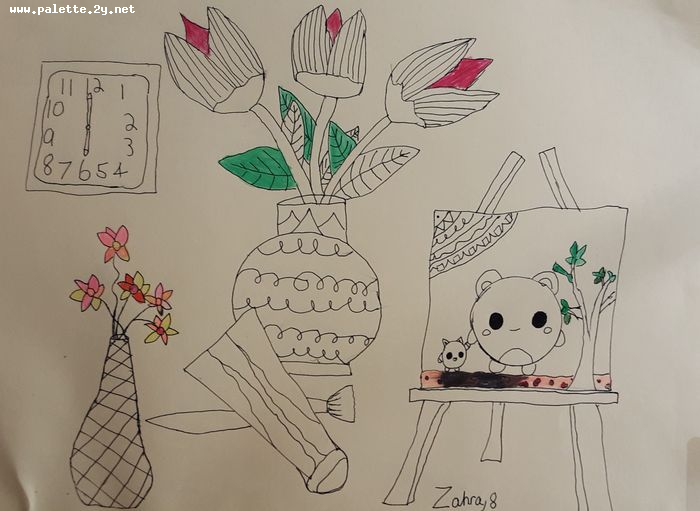 Art Studio PALETTE. Zahra Merchant Picture.  Ink Still Life Palette 