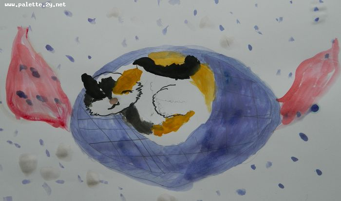 Art Studio PALETTE. Camilla Mahmudova Picture.  Tempera Animals Cats 