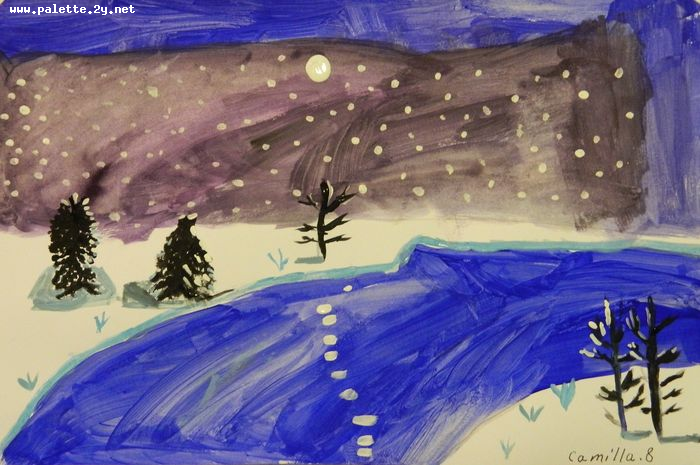 Art Studio PALETTE. Camilla Mahmudova Picture.  Tempera Landscape Winter 