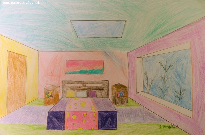 Art Studio PALETTE. Camilla Mahmudova Picture.  Coloured Pencil Design Interior 