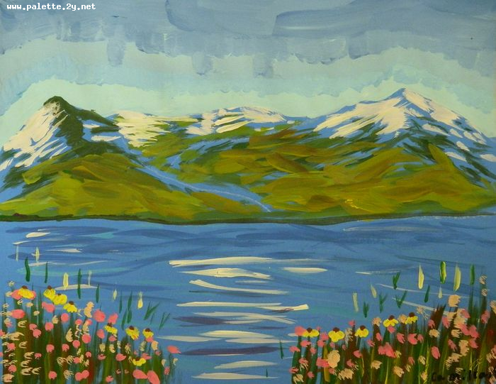 Art Studio PALETTE. Camilla Mahmudova Picture.  Tempera Landscape Nature 