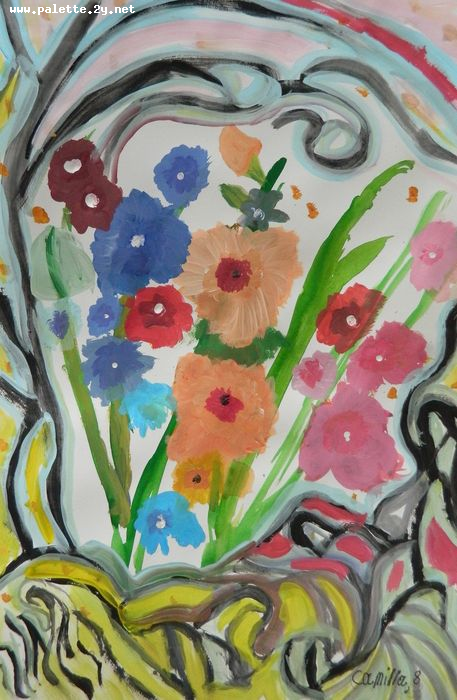 Art Studio PALETTE. Camilla Mahmudova Picture.  Tempera Plants Flowers 