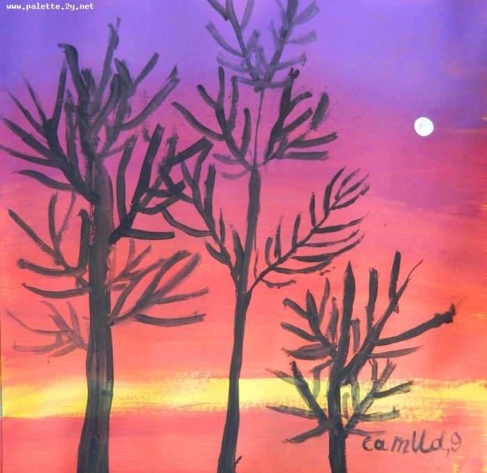 Art Studio PALETTE. Camilla Mahmudova Picture.  Tempera Landscape Trees 