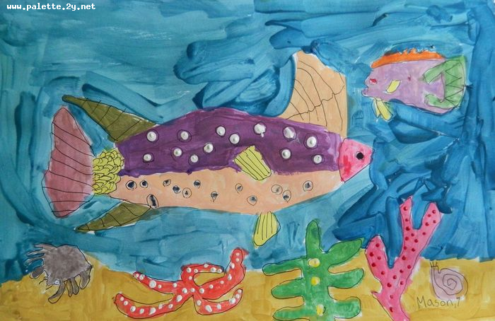 Art Studio PALETTE. Mason Chen Picture.  Tempera Animals Fish 