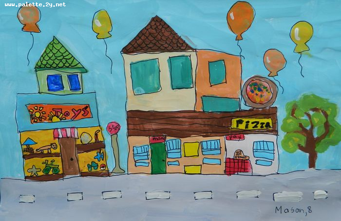 Art Studio PALETTE. Mason Chen Picture.  Marker, Tempera Landscape Cityscape 