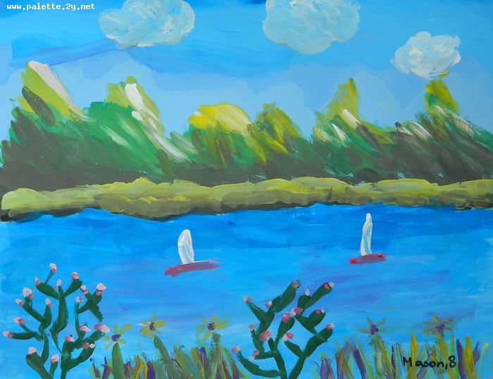 Art Studio PALETTE. Mason Chen Picture.  Tempera Landscape Nature 