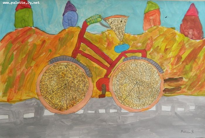 Art Studio PALETTE. Mason Chen Picture.  Tempera Design Bicycle 