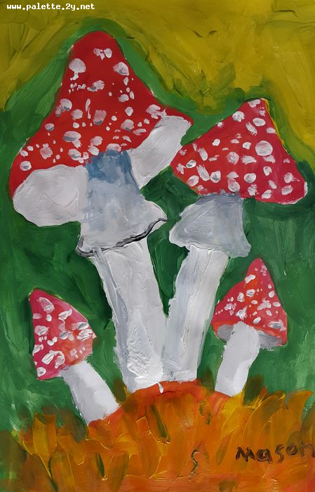 Art Studio PALETTE. Mason Chen Picture.  Tempera Plants Mushrooms 