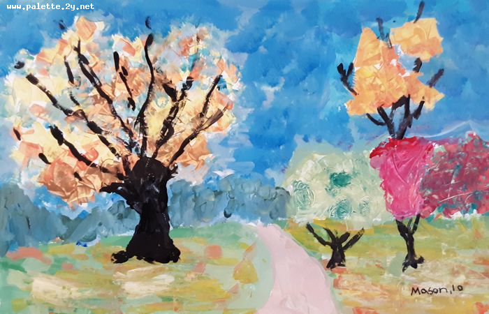 Art Studio PALETTE. Mason Chen Picture.  Tempera Landscape Fall 